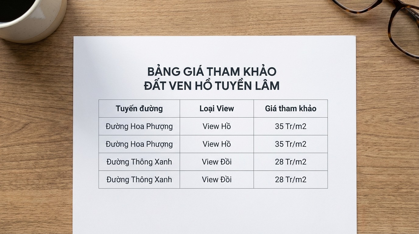 Bảng khung giá tham khảo đất ven Hồ Tuyền Lâm theo tuyến đường và loại view