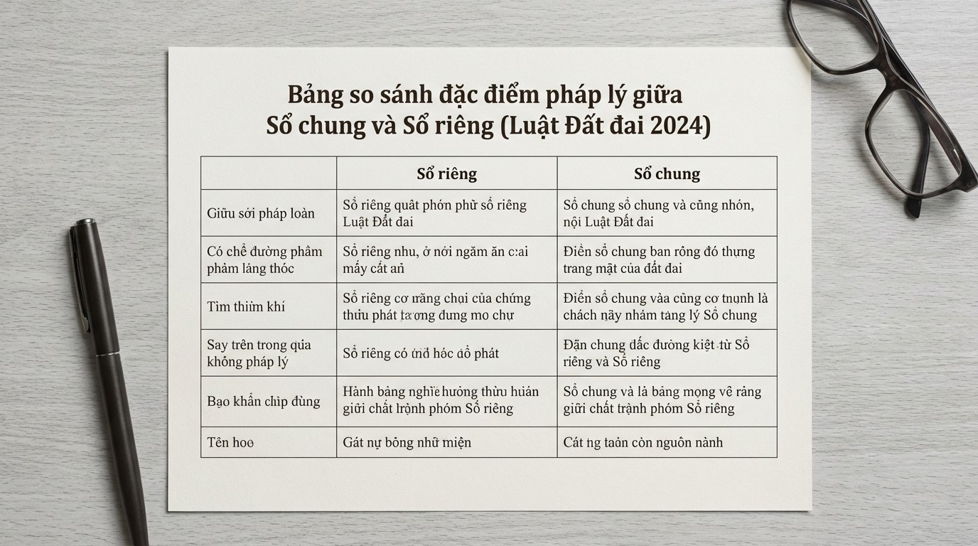 Bảng so sánh đặc điểm pháp lý Mua Đất Sổ Chung và riêng