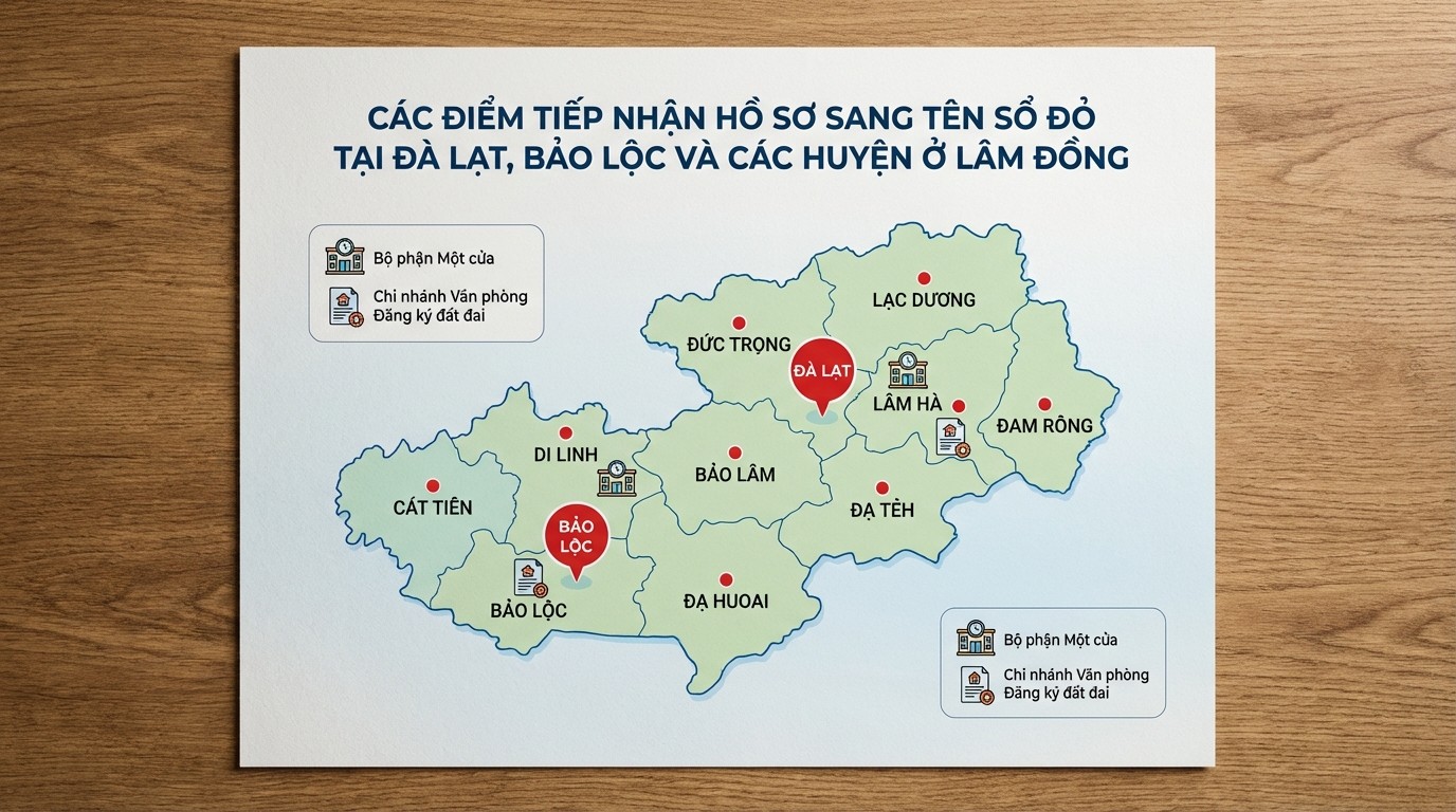 Các điểm tiếp nhận hồ sơ sang tên sổ đỏ tại Đà Lạt Bảo Lộc và các huyện ở Lâm Đồng