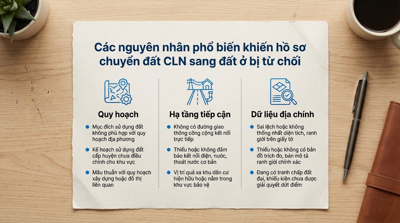Các nguyên nhân phổ biến khiến hồ sơ Chuyển Đất Cln Sang Thổ Cư ở bị từ chối