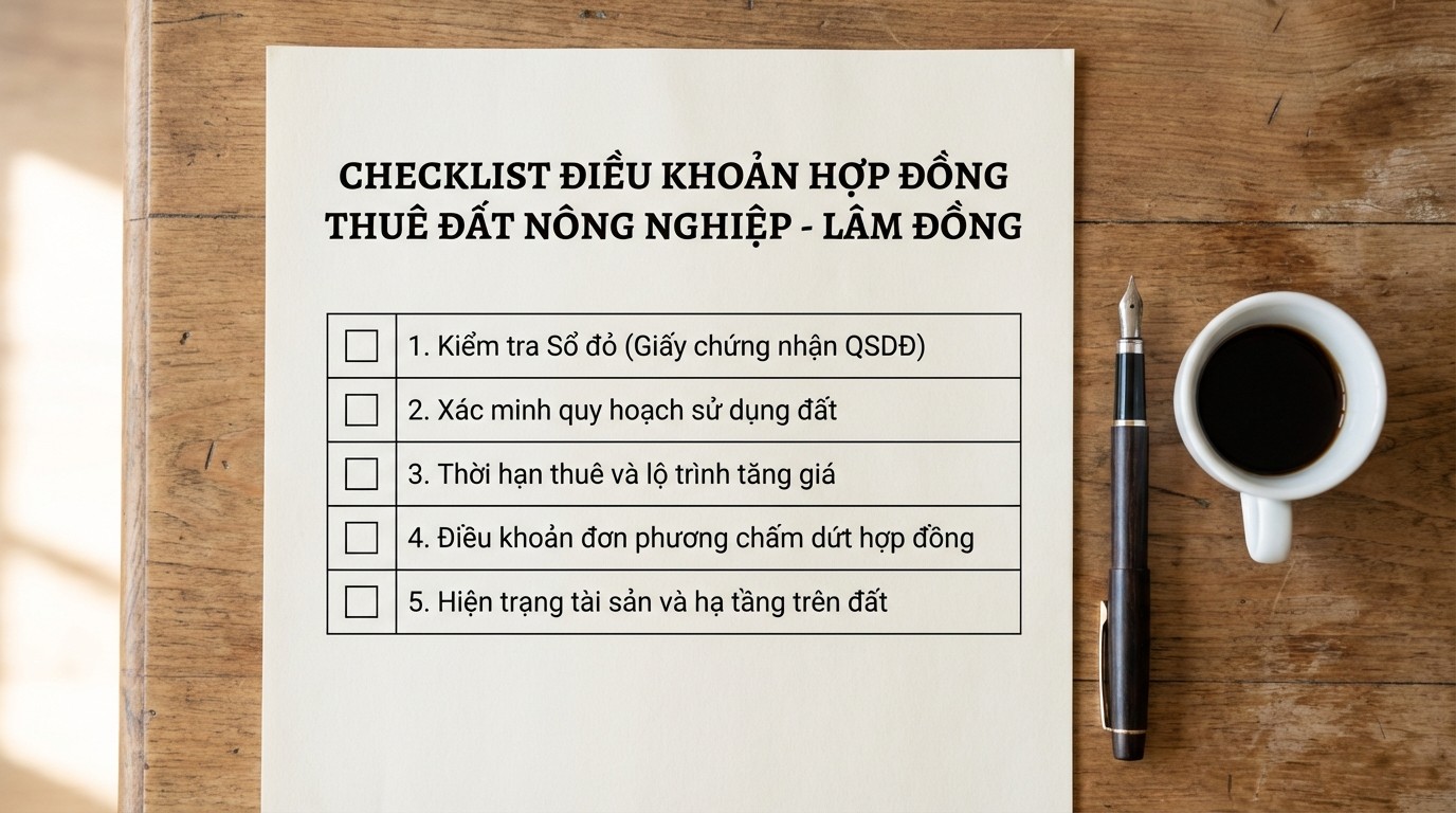 Checklist điều khoản hợp đồng thuê đất nông nghiệp và giấy tờ cần đối chiếu tại Lâm Đồng