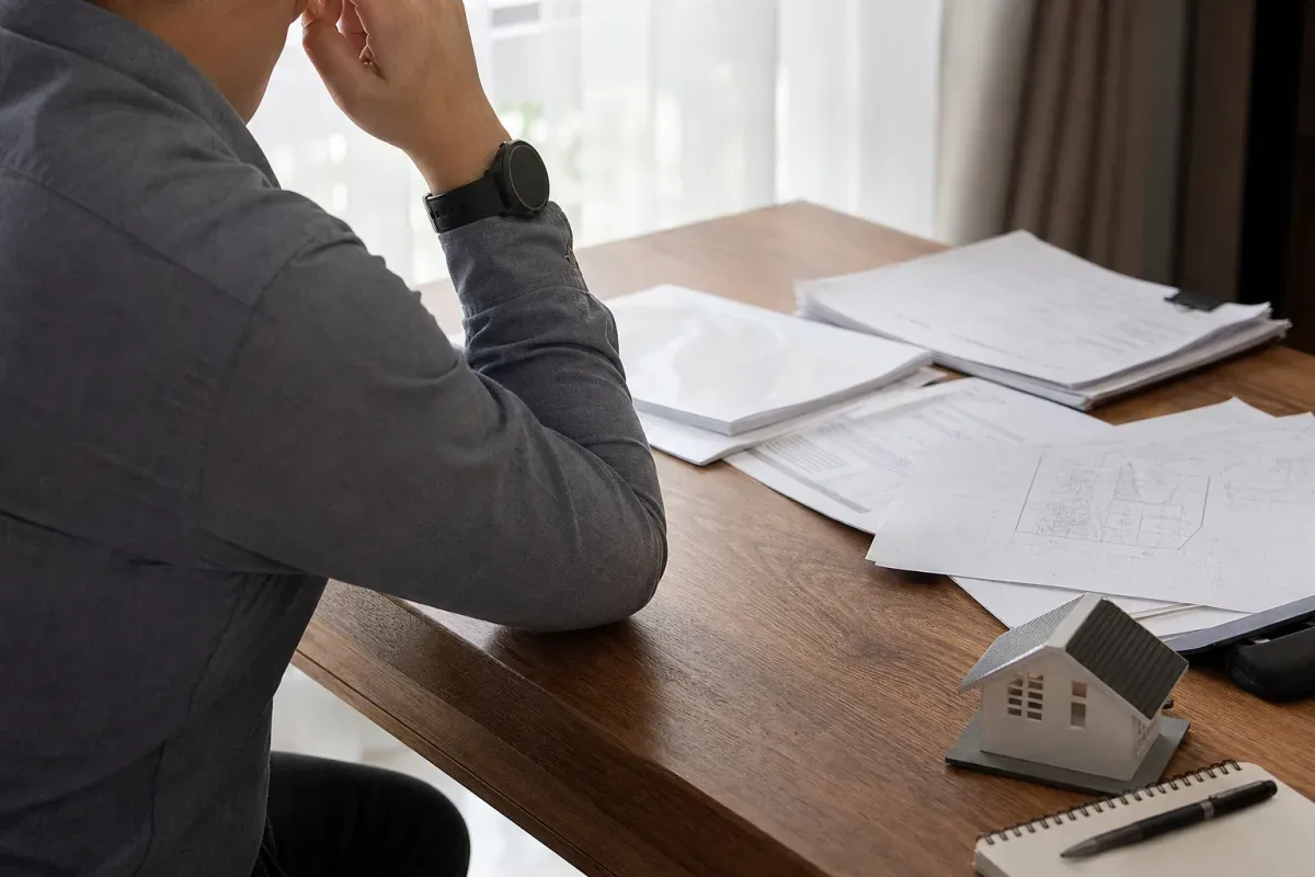 Người dân ngồi cân nhắc trước bộ giấy tờ nhà đất trải trên bàn