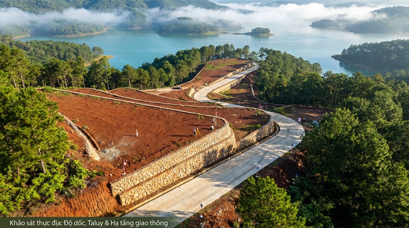 danh-gia-do-doc-taluy-va-duong-xe-hoi-bang-khao-sat-thuc-dia-va-flycam-quanh-ho-tuyen-lam