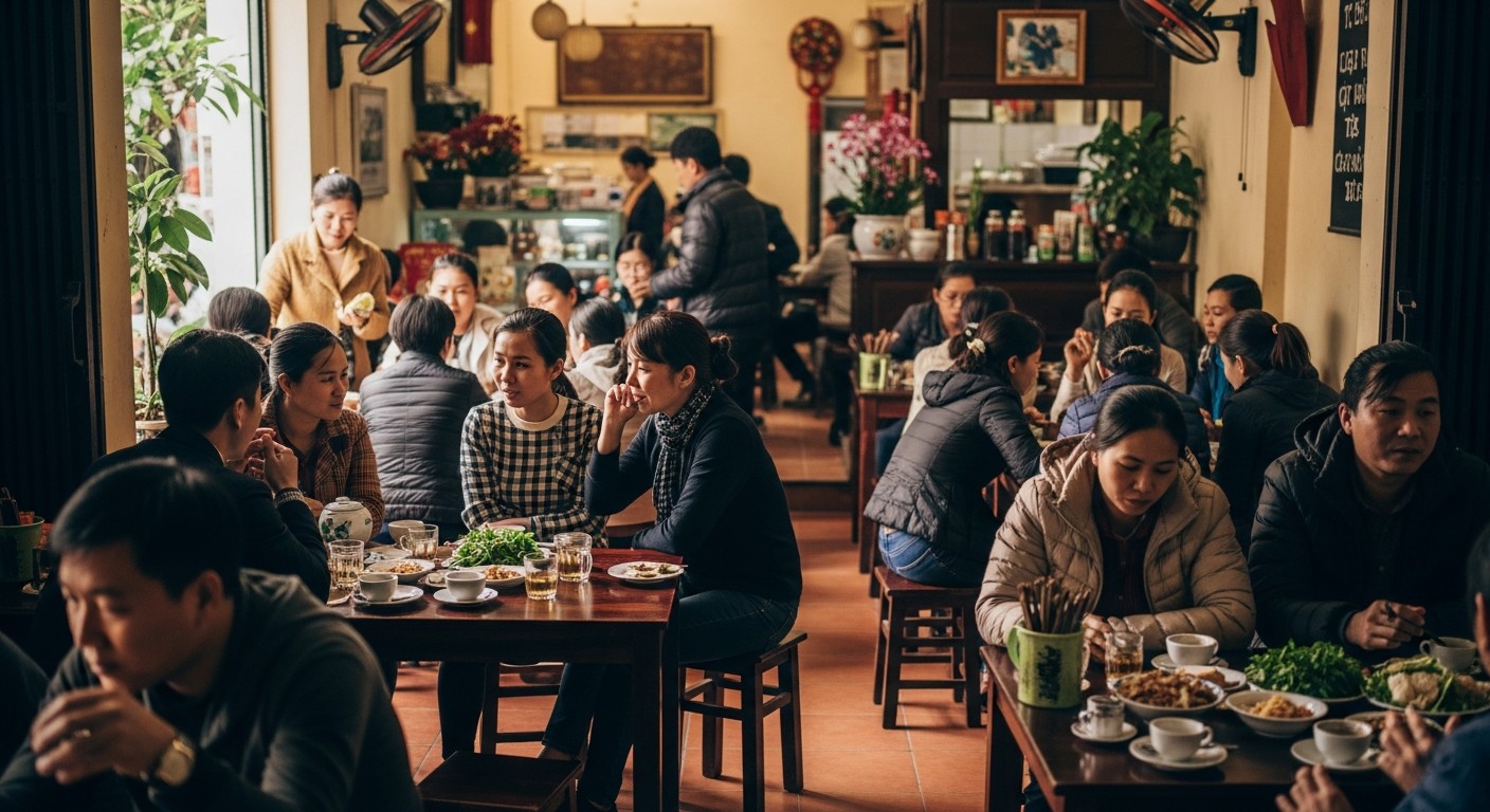 Không gian quán ăn và cà phê được nhiều người địa phương ghé tại Nam Ban