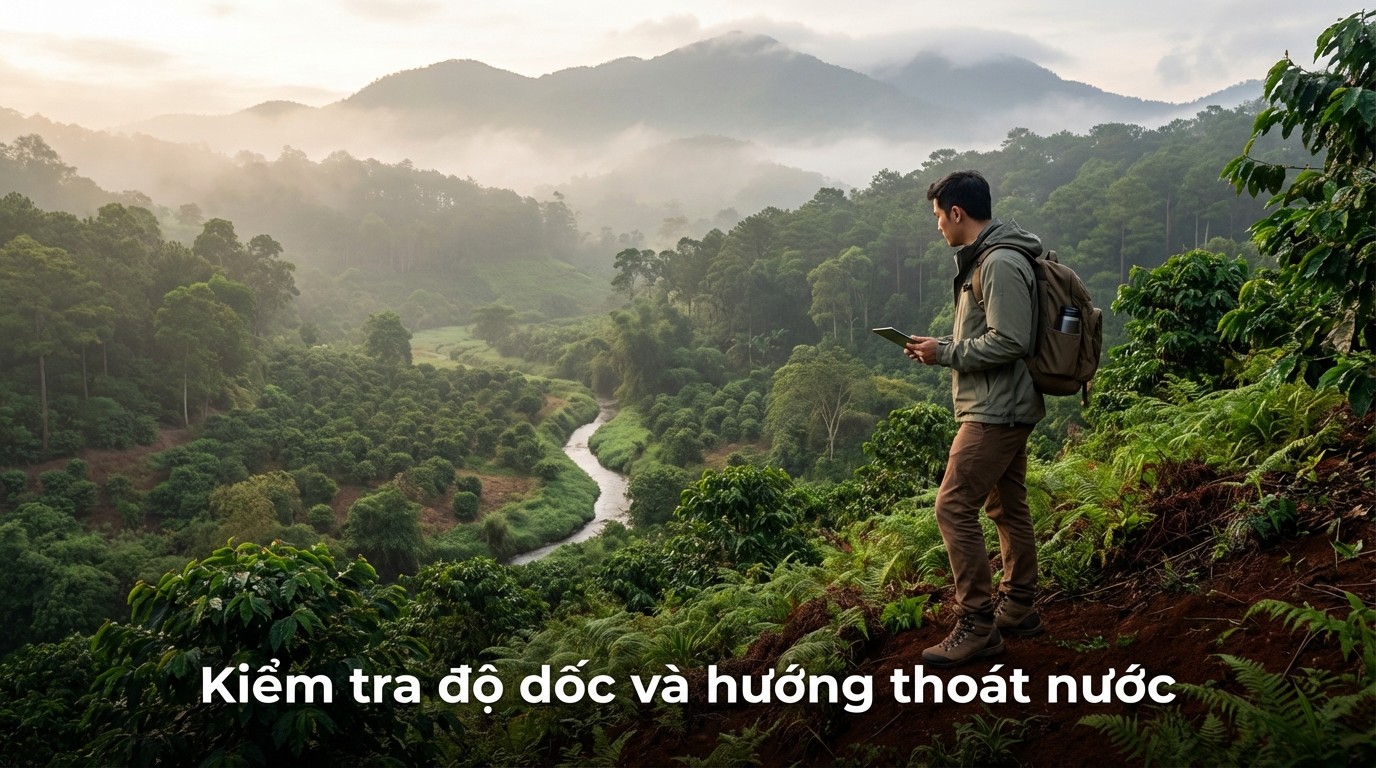 kiểm tra độ dốc và hướng thoát nước của đất triền dốc tại Nam Ban