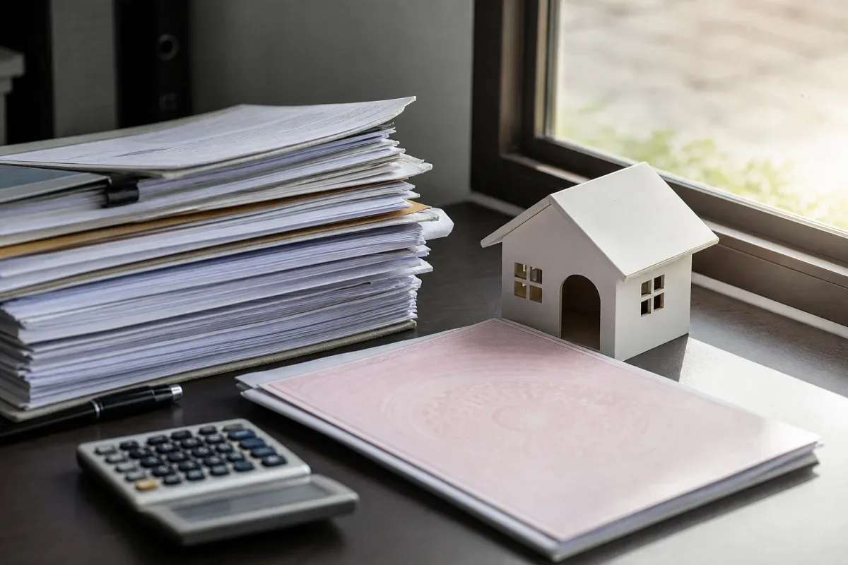 Bản gốc Giấy chứng nhận đặt cạnh hồ sơ người ký giao dịch