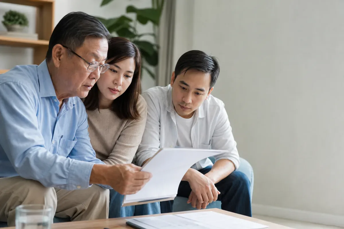Các thành viên gia đình cùng xem Giấy chứng nhận nhà đất