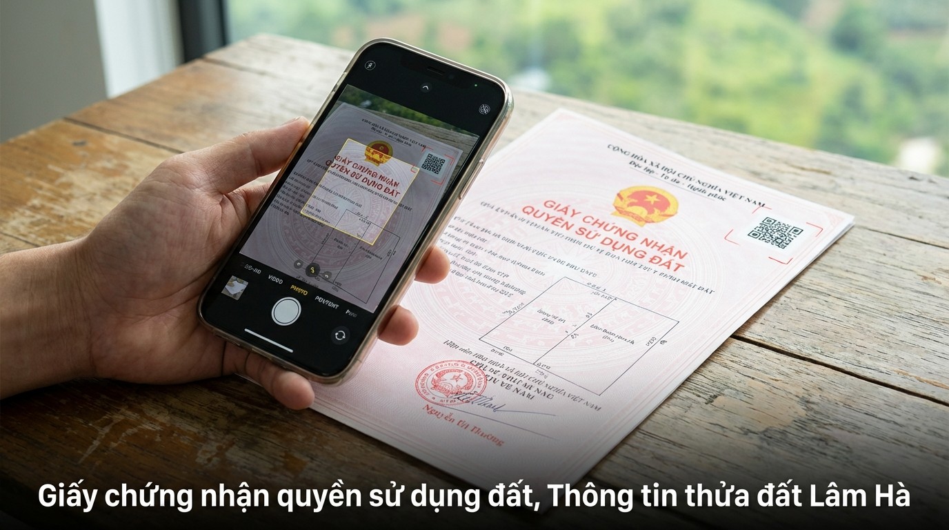 Quét mã QR trên Giấy chứng nhận quyền sử dụng đất để đối chiếu thông tin thửa đất tại Lâm Hà