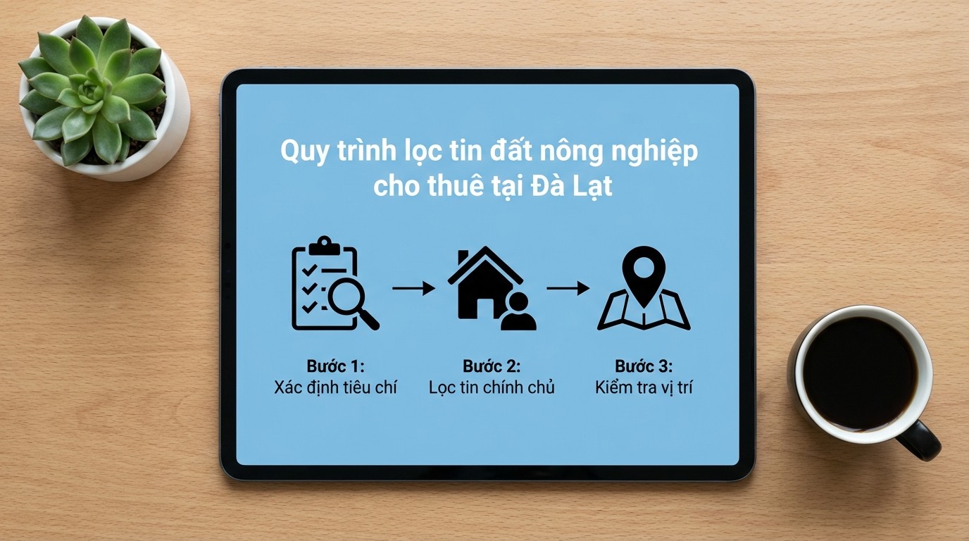 Quy trình lọc tin đất nông nghiệp cho thuê theo tiêu chí tại Đà Lạt