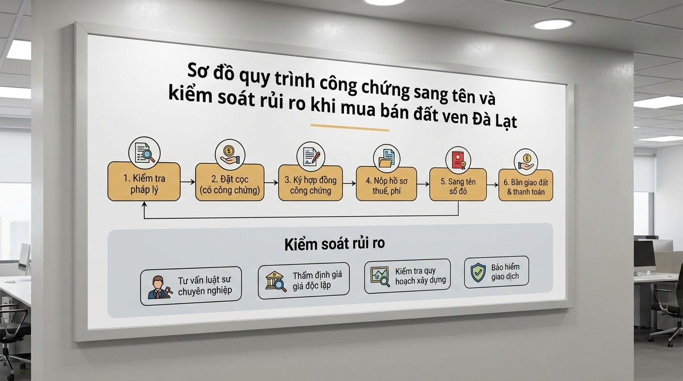Sơ đồ quy trình công chứng sang tên và kiểm soát rủi ro khi mua bán đất ven Đà Lạt