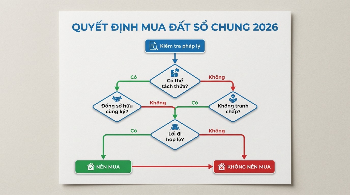Sơ đồ quyết định có nên mua đất sổ chung hay không