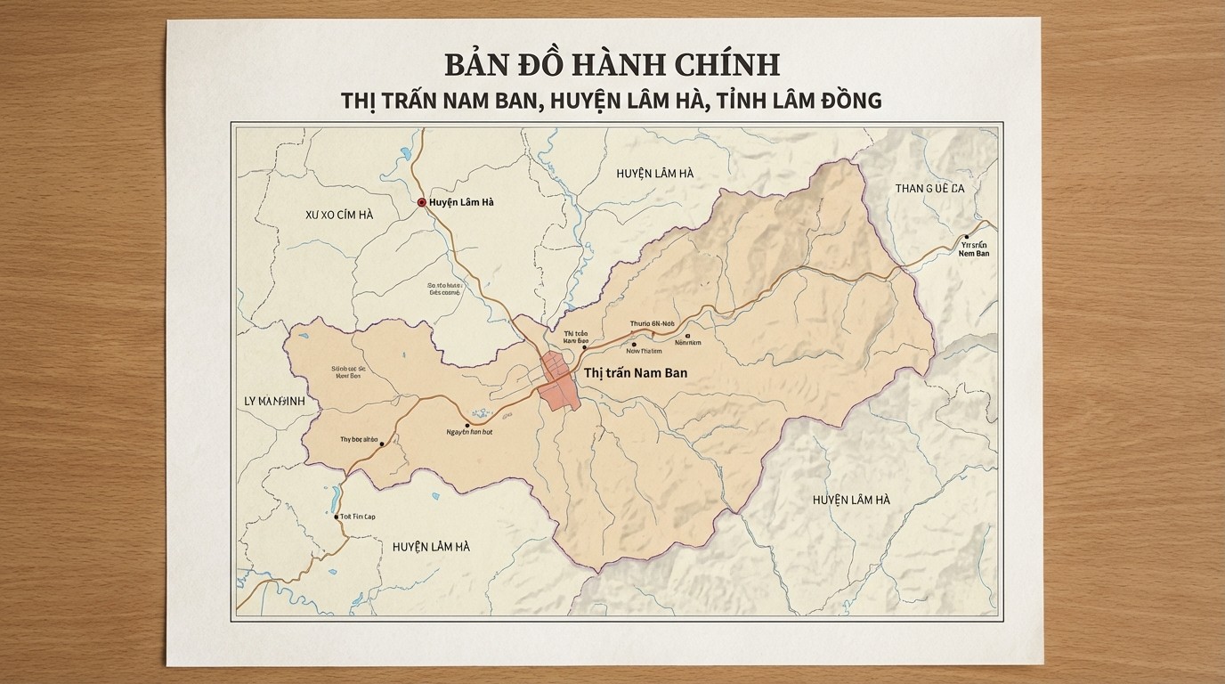 Sơ đồ vị trí thị trấn Nam Ban trong huyện Lâm Hà, tỉnh Lâm Đồng